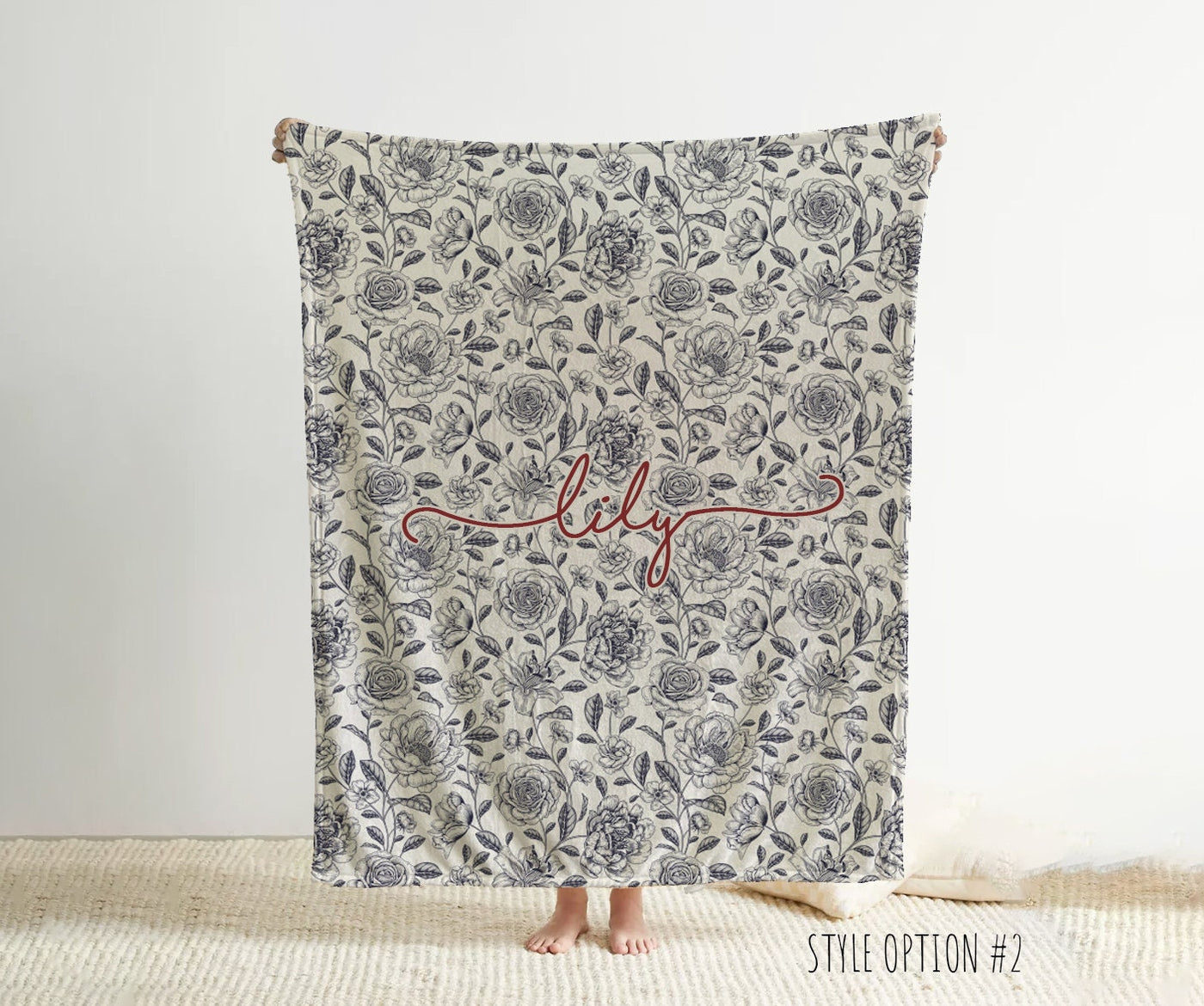 Personalized Watercolor floral in vintage rustic style blanket with Name, Custom blanket gift, Birthday Anniversary Gift