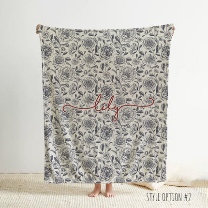 Personalized Watercolor Floral Blanket: Custom Name Minky or Sherpa