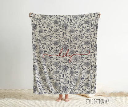 Personalized Watercolor Floral Blanket: Custom Name Minky or Sherpa