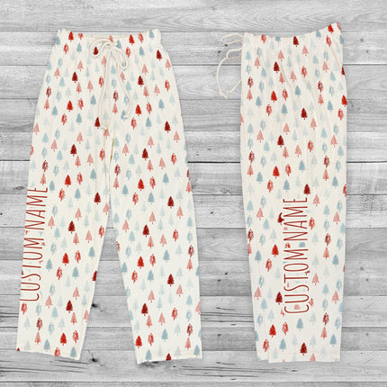 Personalized Christmas Tree Design Pajama Pants, Custom Name Family Pajamas