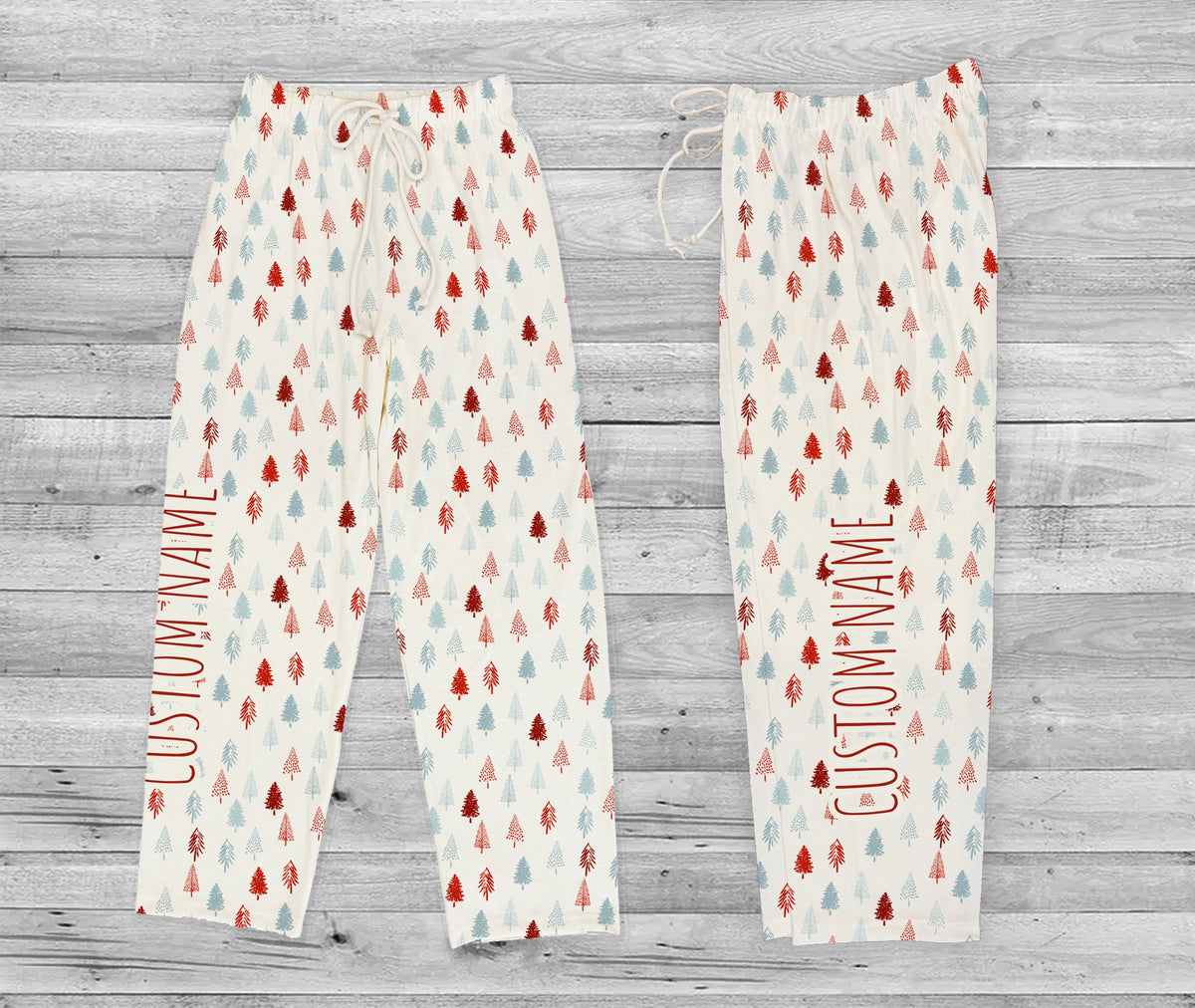 Personalized Christmas Tree Design Pajama Pants, Custom Name Family Pajamas