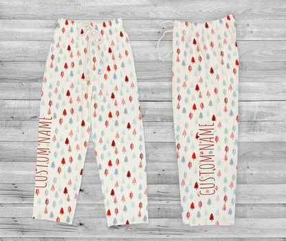 Personalized Christmas Tree Design Pajama Pants, Custom Name Family Pajamas