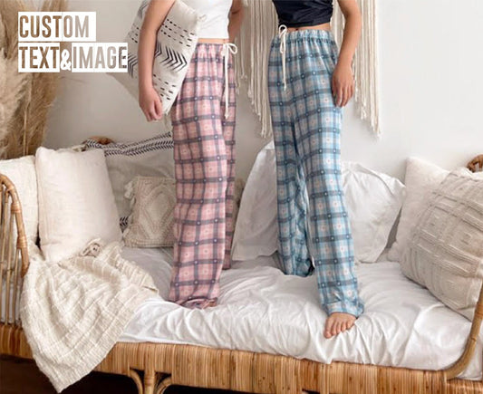 Personalized Plaid Style Pajama Pants, Custom Photo, Christmas Gift