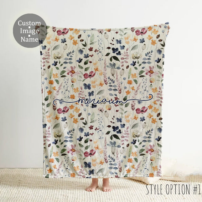 Personalized Floral Blanket: Vintage Rustic Watercolor Name Blanket