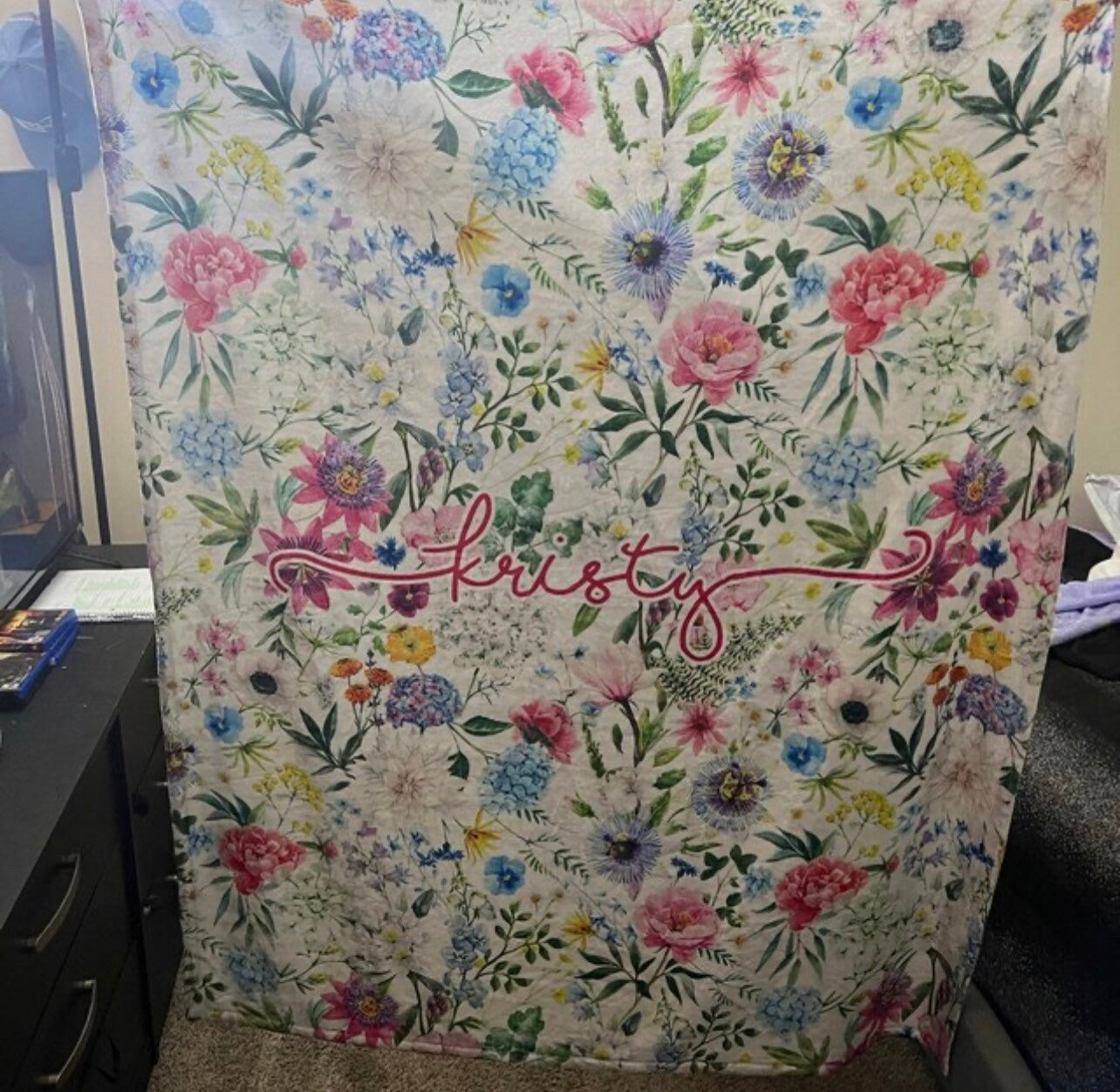 Personalized Watercolor floral in vintage rustic style blanket with Name, Custom blanket gift, Birthday Anniversary Gift