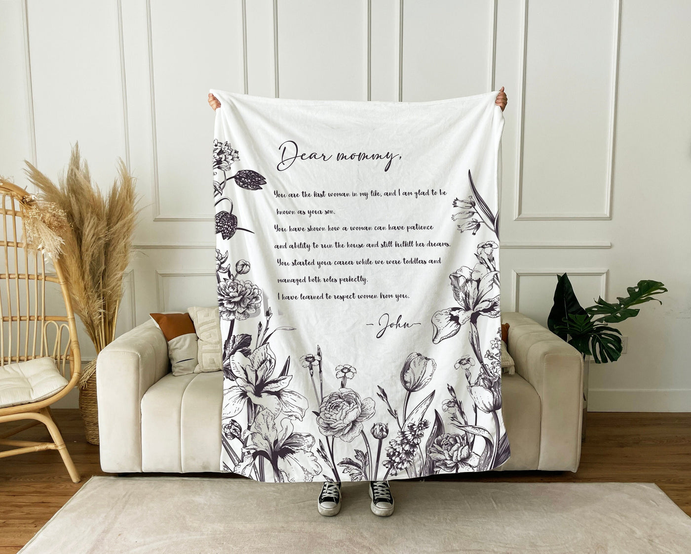 Letter Blanket, Personalized Gift, Minky Throw Blanket Handwriting Custom for Dad, Mother’s Day Gif, Grandparent, Valentine day, Anniversary