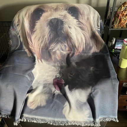 Custom Pet Tapestry wall art Woven Cotton Throw Blanket Using Pet Photo + Name Custom Dog Blanket Personalized