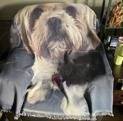 Custom Pet Tapestry wall art Woven Cotton Throw Blanket Using Pet Photo + Name Custom Dog Blanket Personalized