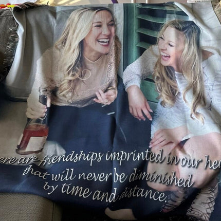 Personalized Four Photo Custom Sublimated Tapestry Woven Cotton Throw - Made in The USA (60"x54")