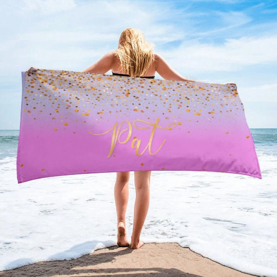 Sparkling Gold Name Personalized Beach Towel Personalized Name Bath Towel Custom Pool Towel Beach Towel With Name Birthday Vacation Gift