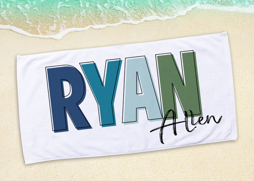 Multi Color Font Design Beach Towel Personalized Name Bath Towel Custom Pool Towel Beach Towel With Name Outside Birthday Vacation Gift