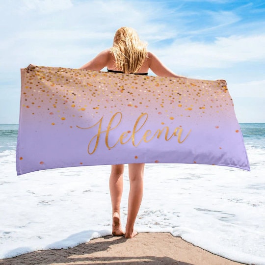 Sparkling Gold Name Personalized Beach Towel Personalized Name Bath Towel Custom Pool Towel Beach Towel With Name Birthday Vacation Gift
