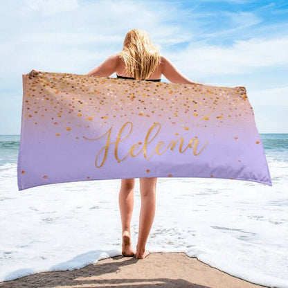 Sparkling Gold Name Personalized Beach Towel Personalized Name Bath Towel Custom Pool Towel Beach Towel With Name Birthday Vacation Gift