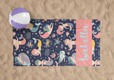 Personalized Mermaid Towel for Kids – Custom Name Beach & Pool Towel Birthday Vacation Gift