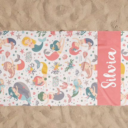 Personalized Mermaid Towel for Kids – Custom Name Beach & Pool Towel Birthday Vacation Gift
