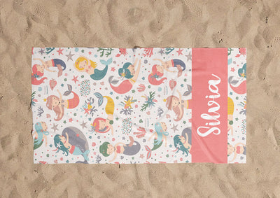 Personalized Mermaid Towel for Kids – Custom Name Beach & Pool Towel Birthday Vacation Gift