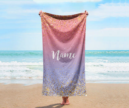 Sparkling Gold Name Personalized Beach Towel Personalized Name Bath Towel Custom Pool Towel Beach Towel With Name Birthday Vacation Gift