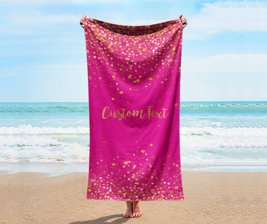 Personalized Glitter Style Beach Towel, Personalized Beach Towel Personalized Name Bath Towel Custom Pool Towel Birthday Vacation Gift - CustomCooper
