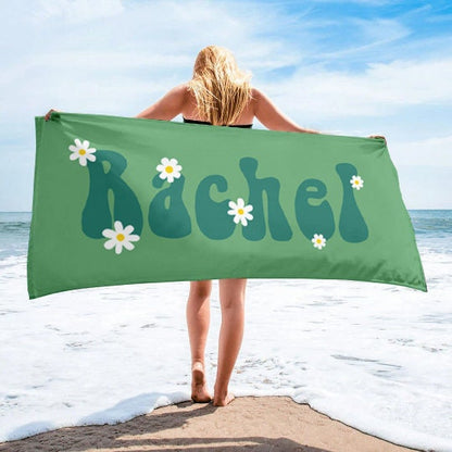 RETRO Flower NEW Style Personalized Beach Towel Personalized Name Bath Towel Custom Pool Towel Beach Towel With Name Outside Birthday