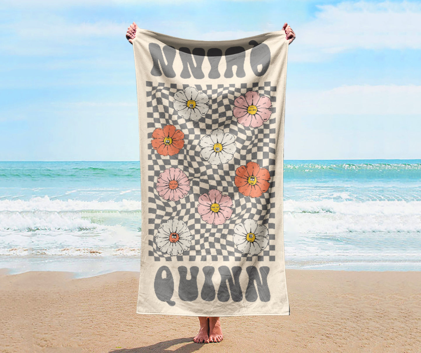 RETRO Style Personalized Beach Towel Personalized Name Bath Towel Custom Pool Towel Beach Towel With Name Outside Birthday Vacation Gift