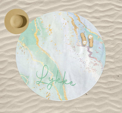 Personalized Round Gradient Style Print And Glitter Beach Towel, Custom Pool Towel Beach Towel With Name Outside Birthday Vacation