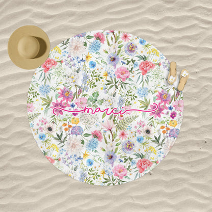 Personalized Floral Design  Beach Towel