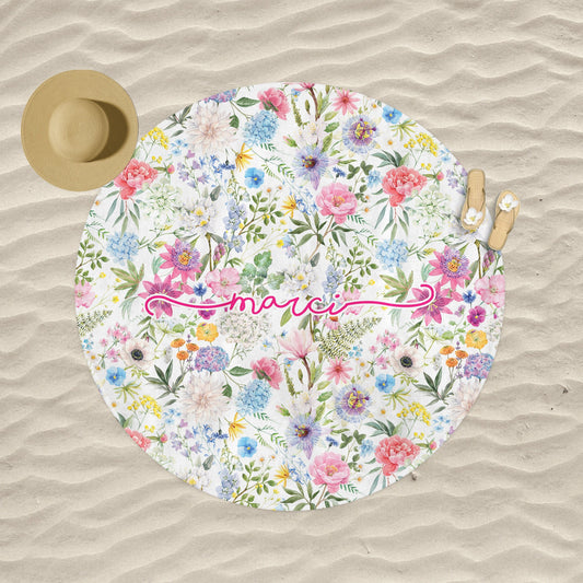 Personalized Floral Design  Beach Towel