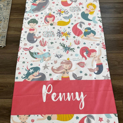Personalized Mermaid Towel for Kids – Custom Name Beach & Pool Towel Birthday Vacation Gift
