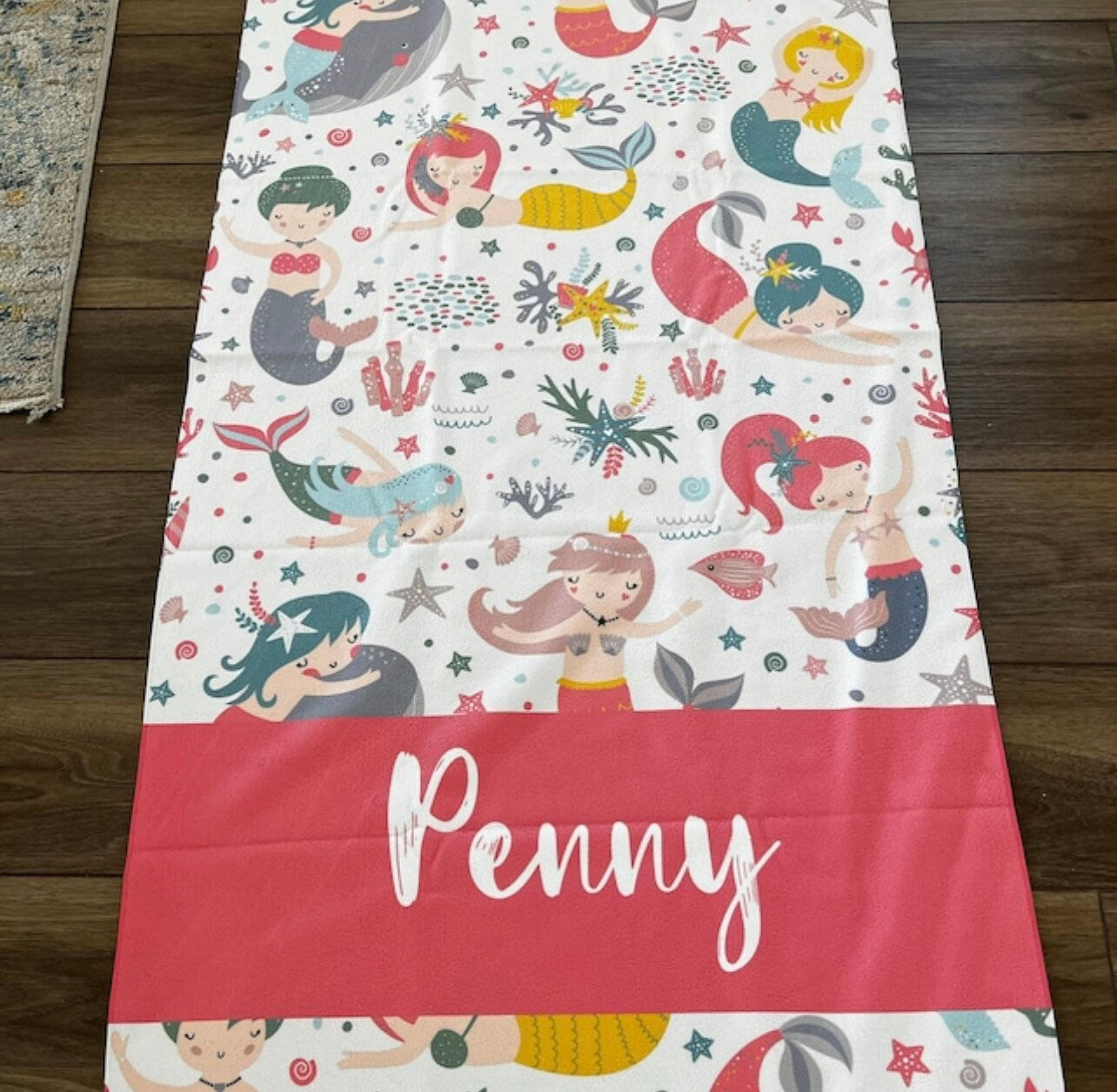 Personalized Mermaid Towel for Kids – Custom Name Beach & Pool Towel Birthday Vacation Gift