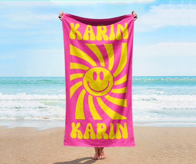 Smile Face Personalized Beach Towel Personalized Name Bath Towel Custom Pool Towel Beach Towel With Name Outside Birthday Vacation Gift