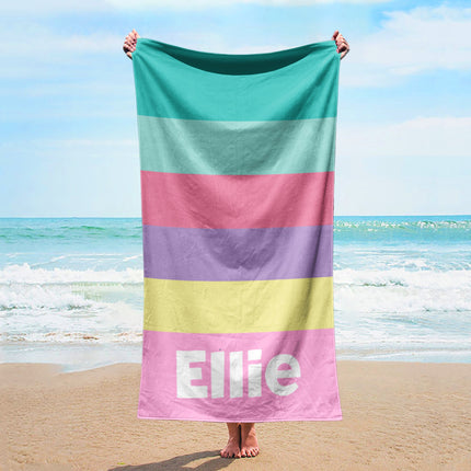 RETRO Stripe Style Personalized Beach Towel Name Bath Towel Custom Pool Towel Beach Towel With Name Outside Birthday Vacation Gift - CustomCooper