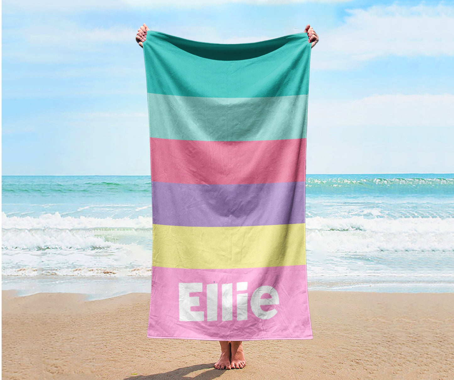 RETRO Multi -color Personalized Beach Towel Name Bath Towel Custom Pool Towel Beach Towel With Name Outside Birthday Vacation Gift