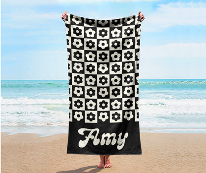 Personalized NEW Style Pattern in Retro style Beach towel with Name, Custom beach towel gift, Birthday Anniversary Gift