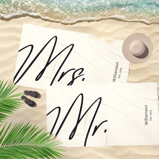 1pcs New Design - Mr or Mrs Beach Personalized Beach Towels, Honeymoon Gift, His and Hers Newlywed Gift, Personalized Wedding Gift