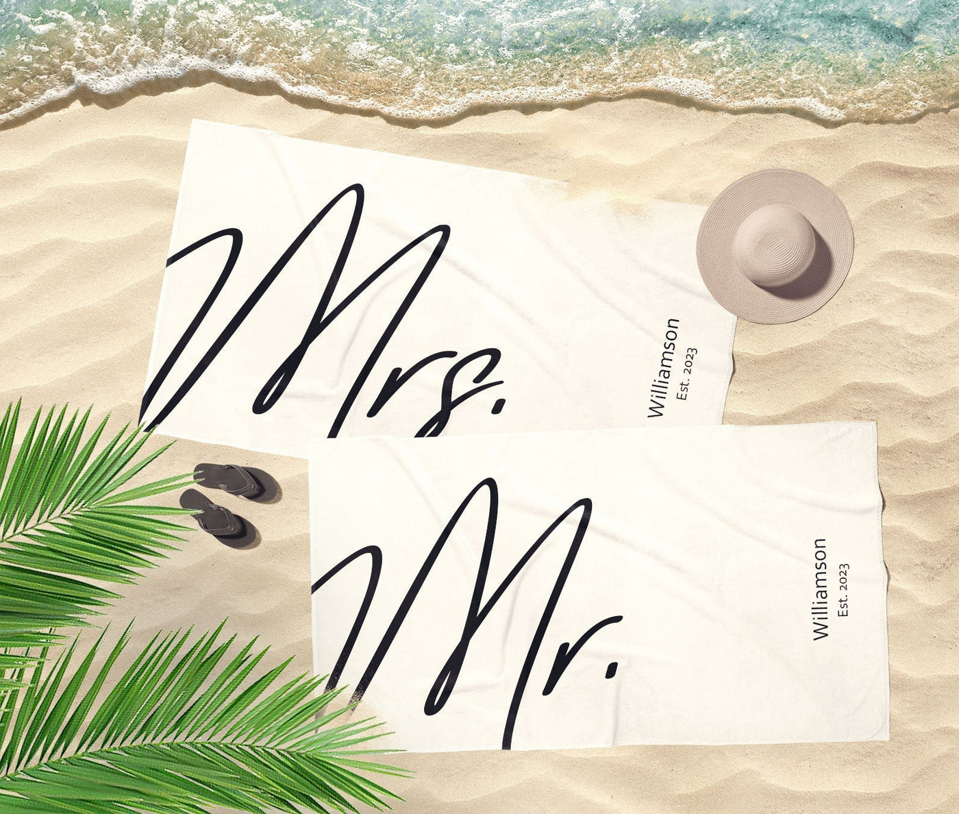 1pcs New Design - Mr or Mrs Beach Personalized Beach Towels, Honeymoon Gift, His and Hers Newlywed Gift, Personalized Wedding Gift