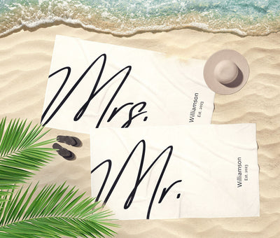 1pcs New Design - Mr or Mrs Beach Personalized Beach Towels, Honeymoon Gift, His and Hers Newlywed Gift, Personalized Wedding Gift