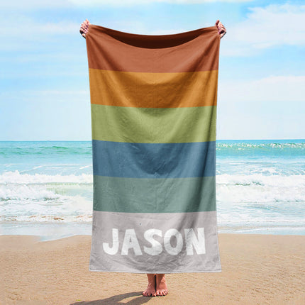 RETRO Stripe Style Personalized Beach Towel Name Bath Towel Custom Pool Towel Beach Towel With Name Outside Birthday Vacation Gift - CustomCooper