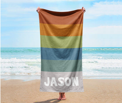 RETRO Stripe Style Personalized Beach Towel Name Bath Towel Custom Pool Towel Beach Towel With Name Outside Birthday Vacation Gift