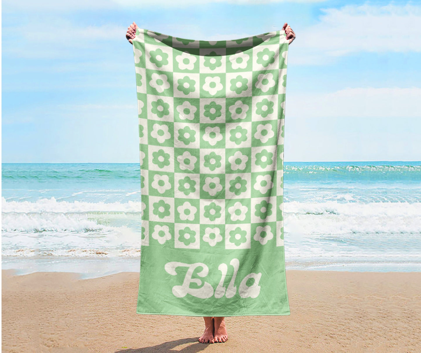 Personalized Retro Style Beach Towel with Name – Custom Patterned Gift for Birthday & Anniversary, Unique Summer Beach Accessory