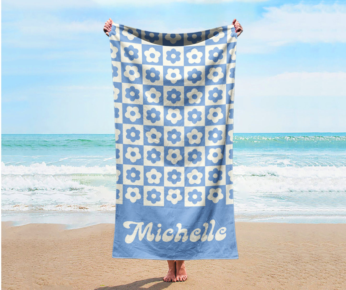 Personalized NEW Style Pattern in Retro style Beach towel with Name, Custom beach towel gift, Birthday Anniversary Gift