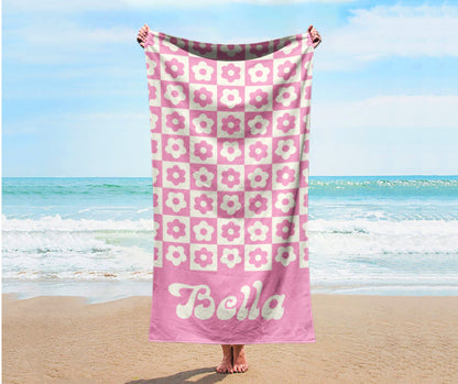 Personalized Retro Style Beach Towel with Name – Custom Patterned Gift for Birthday & Anniversary Beach Lovers