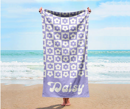 Personalized Retro Style Beach Towel with Name – Custom Patterned Gift for Birthday & Anniversary, Unique Summer Beach Accessory