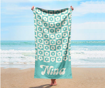 Personalized Retro Style Beach Towel with Name – Custom Patterned Gift for Birthday & Anniversary, Unique Summer Beach Accessory
