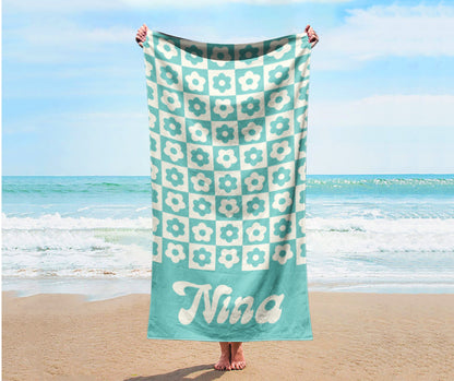 Personalized Retro Style Beach Towel with Name – Custom Patterned Gift for Birthday & Anniversary Beach Lovers