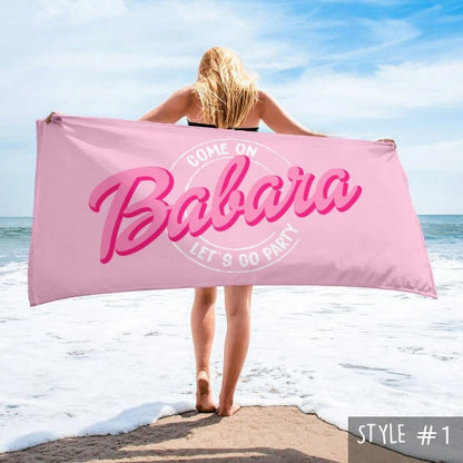 Custom Barbi Beach Towel with Name, Adult/Kids Personalized Name Bath Towel Pool Towel, Anniversary / Birthday Beach Towel, Vacation Gift