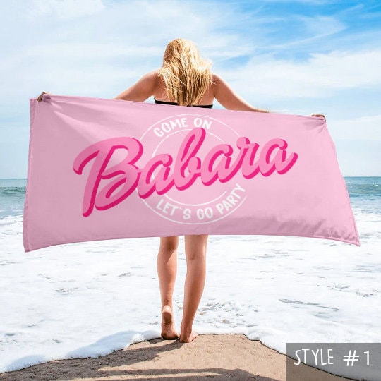 Custom Barbi Beach Towel with Name, Adult/Kids Personalized Name Bath Towel Pool Towel, Anniversary / Birthday Beach Towel, Vacation Gift - CustomCooper