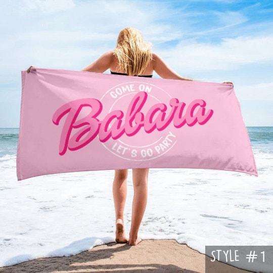 Custom Barbi Beach Towel with Name, Adult/Kids Personalized Name Bath Towel Pool Towel, Anniversary / Birthday Beach Towel, Vacation Gift
