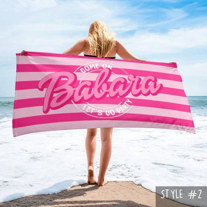 Custom Barbi Beach Towel with Name, Adult/Kids Personalized Name Bath Towel Pool Towel, Anniversary / Birthday Beach Towel, Vacation Gift