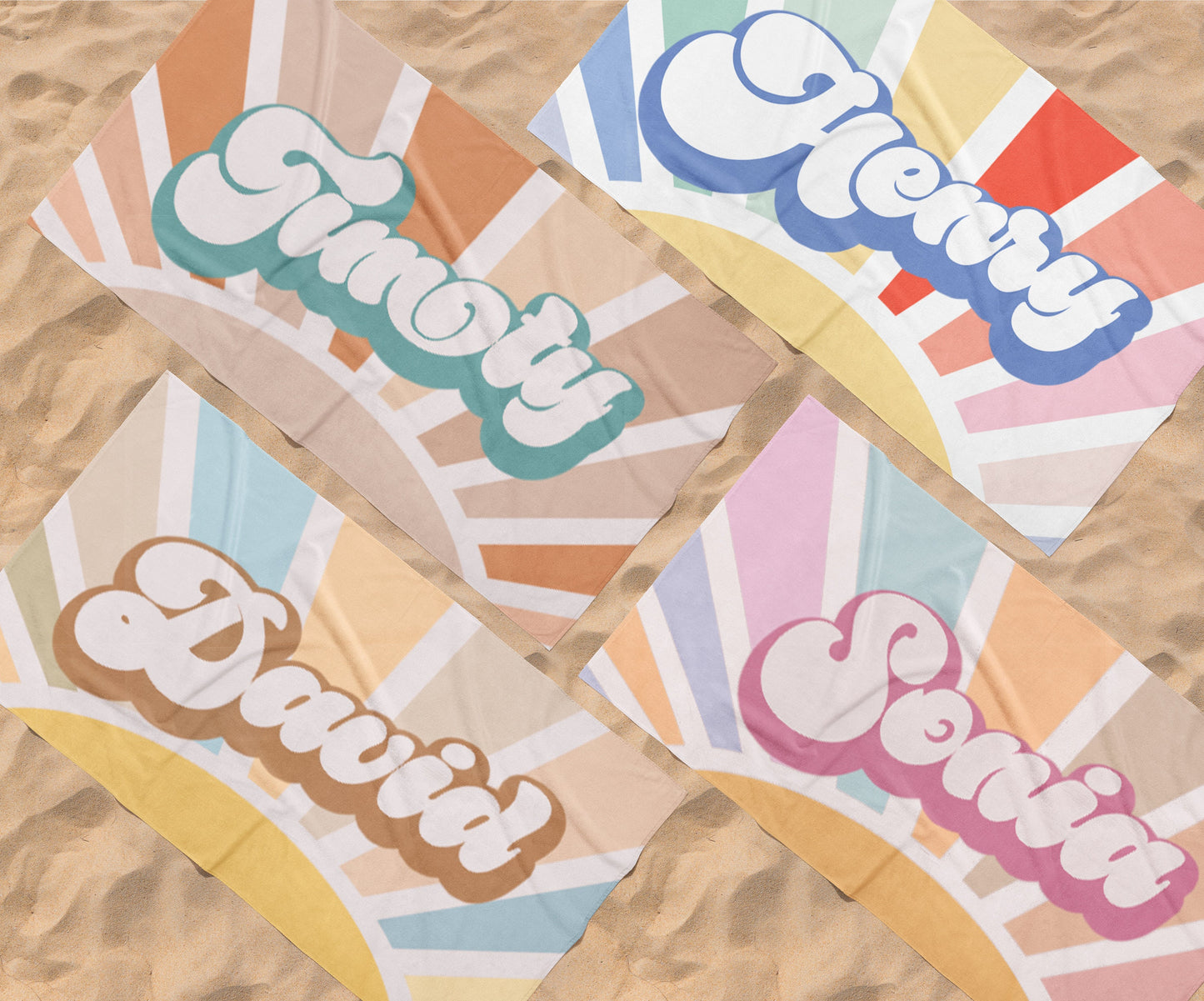 Groovy RETRO Style Personalized Beach Towel Personalized Name Bath Towel Custom Beach Towel With Name Outside Birthday Vacation Gift
