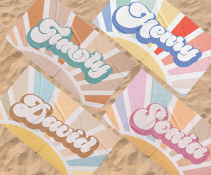 Groovy RETRO Style Personalized Beach Towel Personalized Name Bath Towel Custom Beach Towel With Name Outside Birthday Vacation Gift